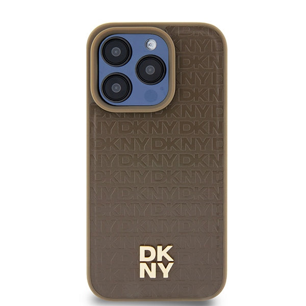 Puzdro MagSafe pre Apple iPhone 15 Pro, DKNY, Monogram Pattern Metal Logo, Hnedá
