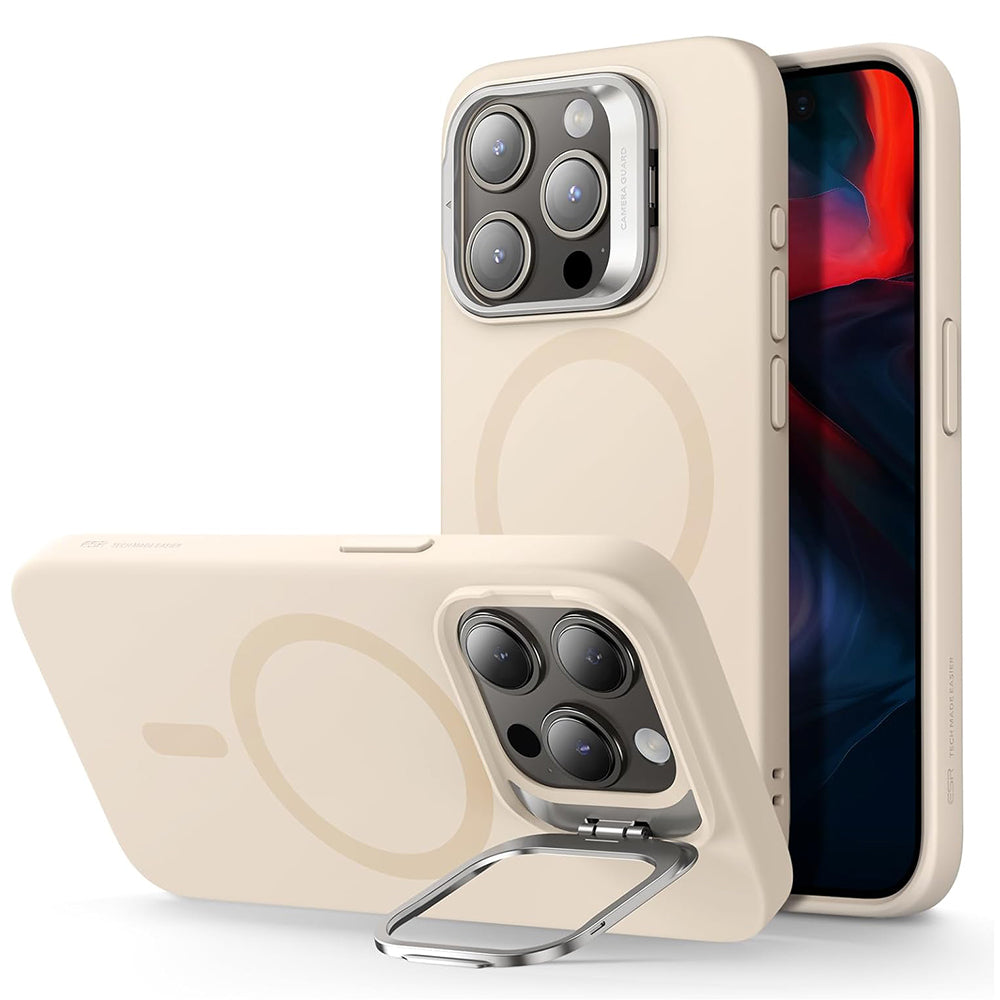 Puzdro MagSafe pre Apple iPhone 15 Pro, ESR, Cloud Soft Kickstand, Krémové