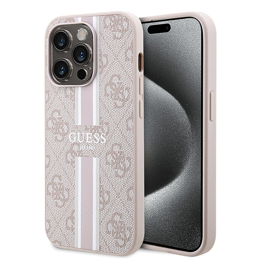 Puzdro MagSafe pre Apple iPhone 15 Pro, Guess, 4G Printed Stripes, Ružové