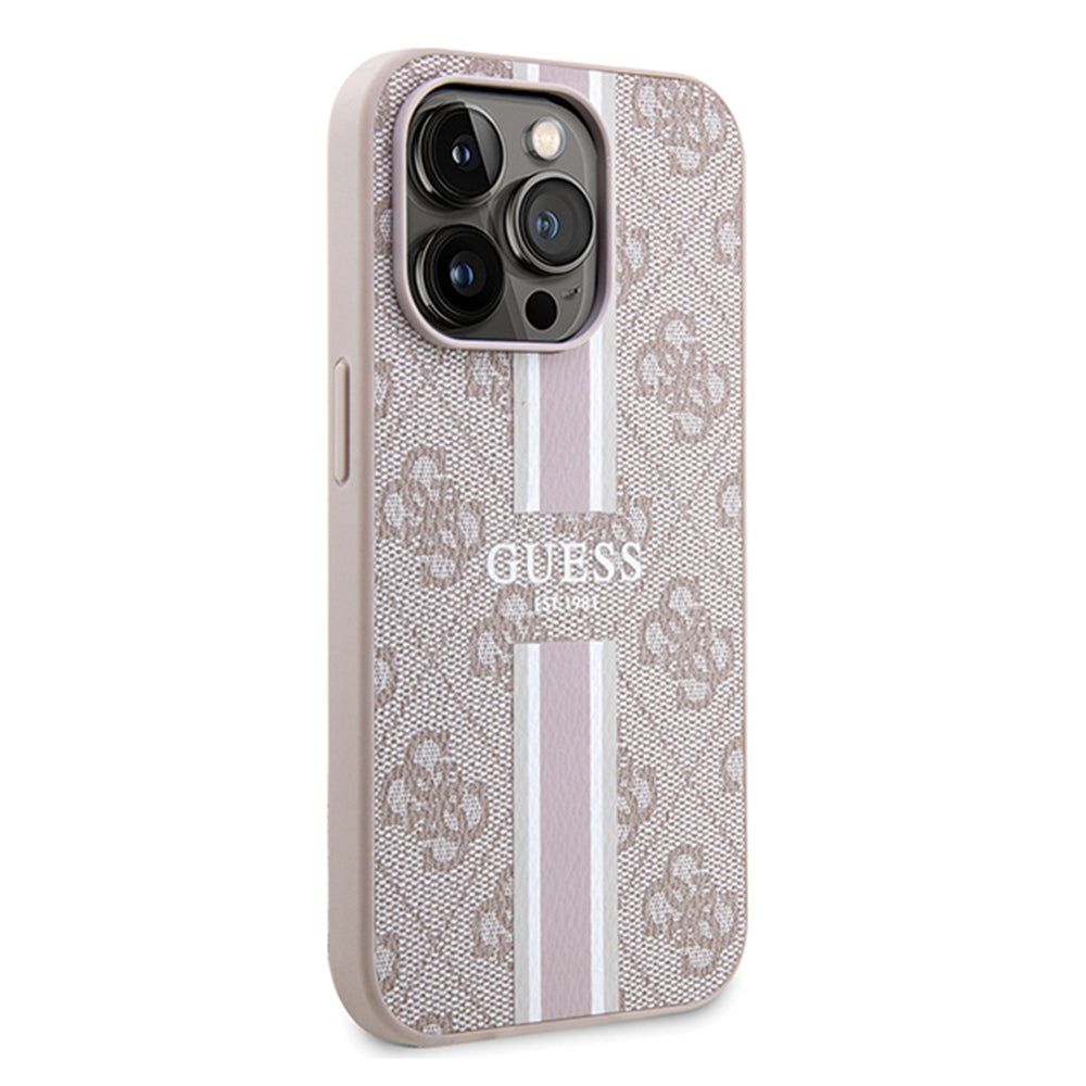 Puzdro MagSafe pre Apple iPhone 15 Pro, Guess, 4G Printed Stripes, Ružové