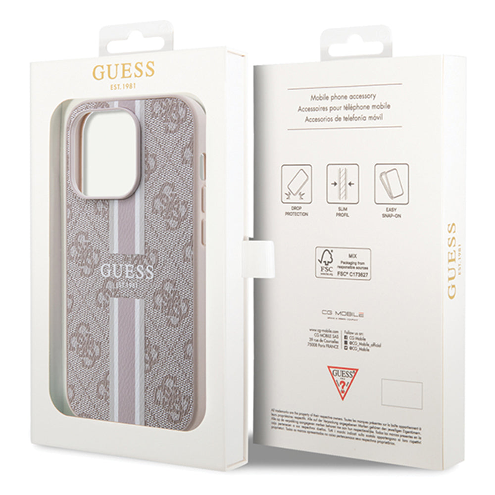 Puzdro MagSafe pre Apple iPhone 15 Pro, Guess, 4G Printed Stripes, Ružové