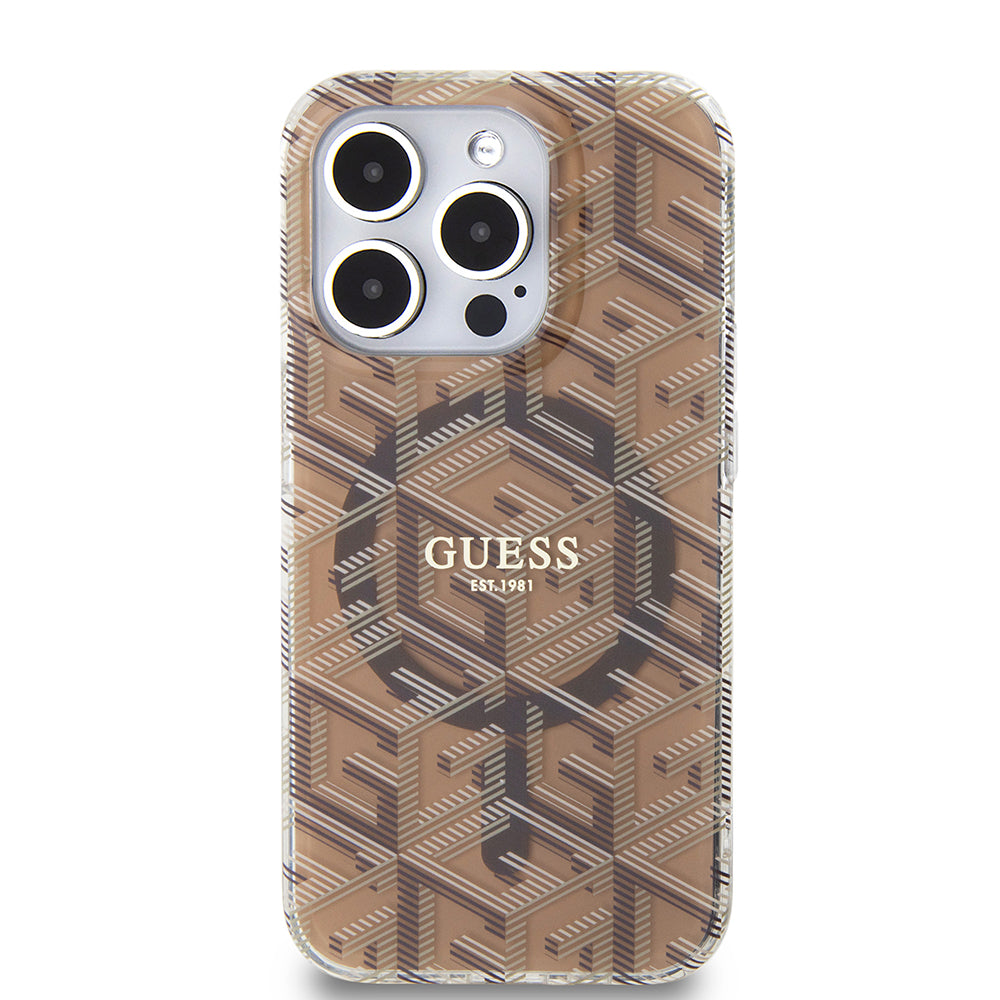 Puzdro MagSafe pre Apple iPhone 15 Pro, Guess, IML Gcube, Hnedé