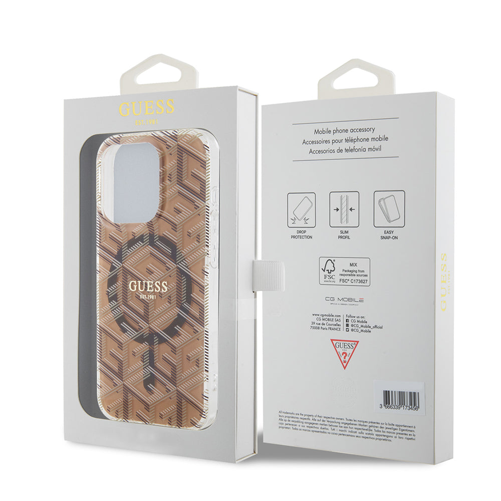 Puzdro MagSafe pre Apple iPhone 15 Pro, Guess, IML Gcube, Hnedé
