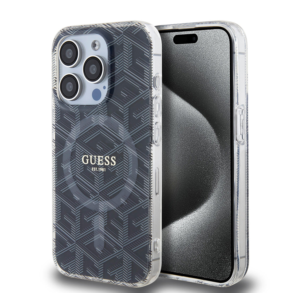 Puzdro MagSafe pre Apple iPhone 15 Pro, Guess, IML Gcube, Čierne