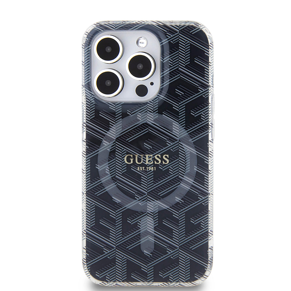 Puzdro MagSafe pre Apple iPhone 15 Pro, Guess, IML Gcube, Čierne