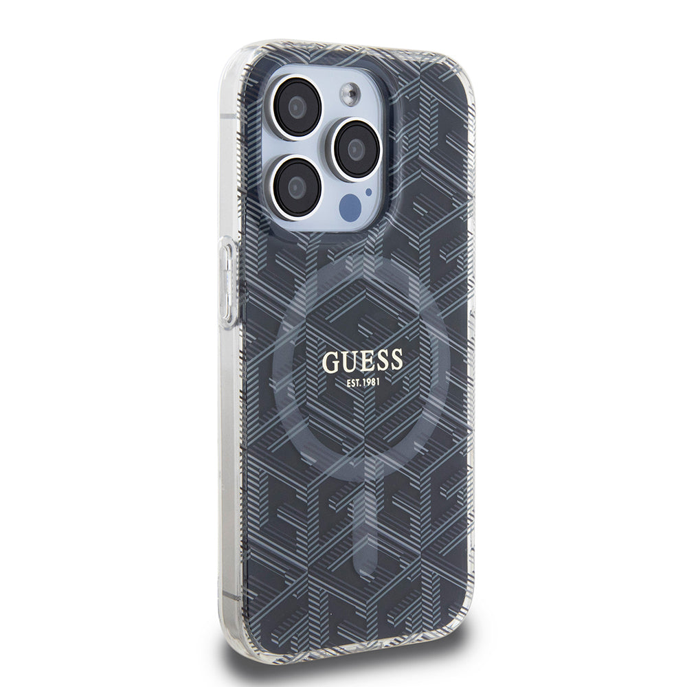 Puzdro MagSafe pre Apple iPhone 15 Pro, Guess, IML Gcube, Čierne