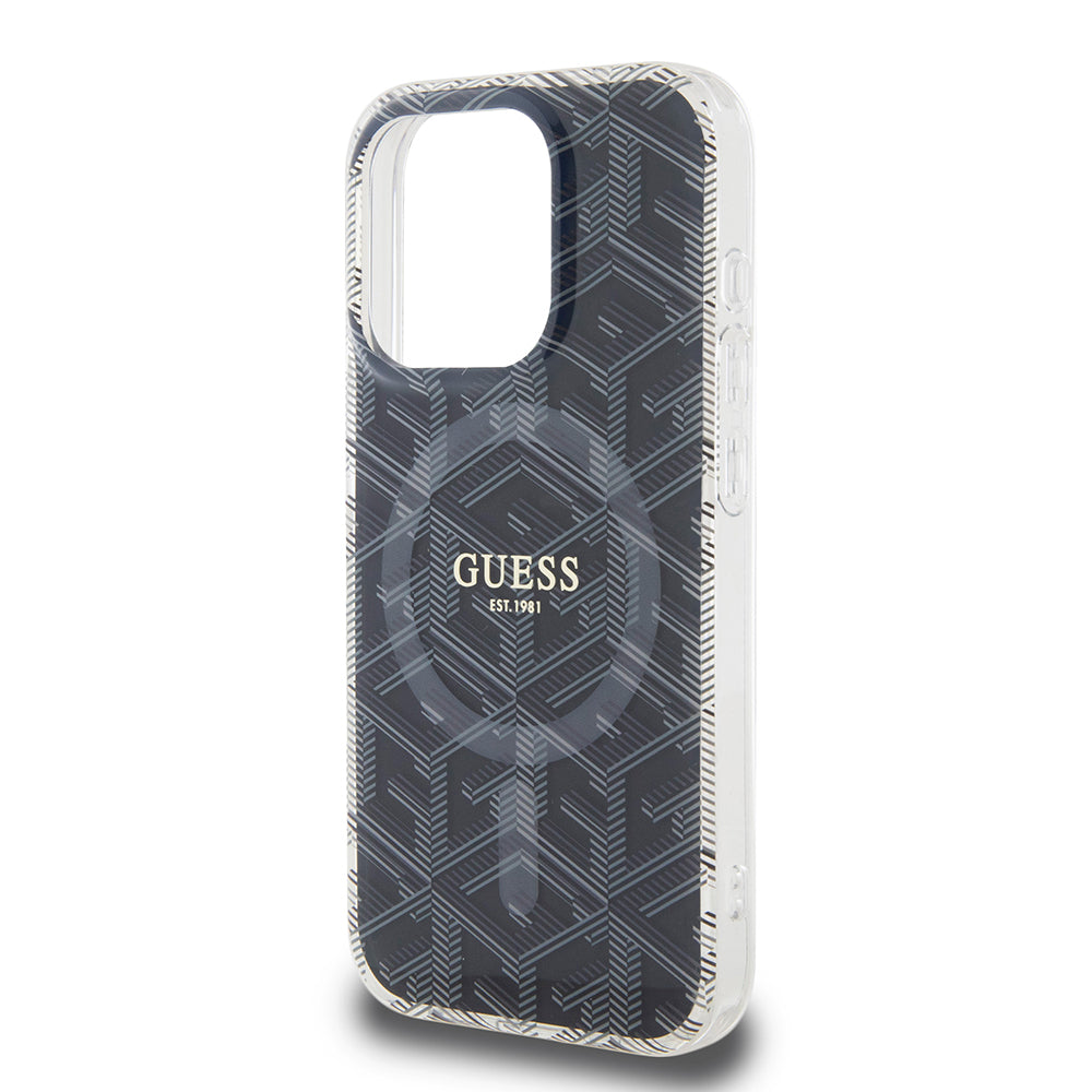 Puzdro MagSafe pre Apple iPhone 15 Pro, Guess, IML Gcube, Čierne