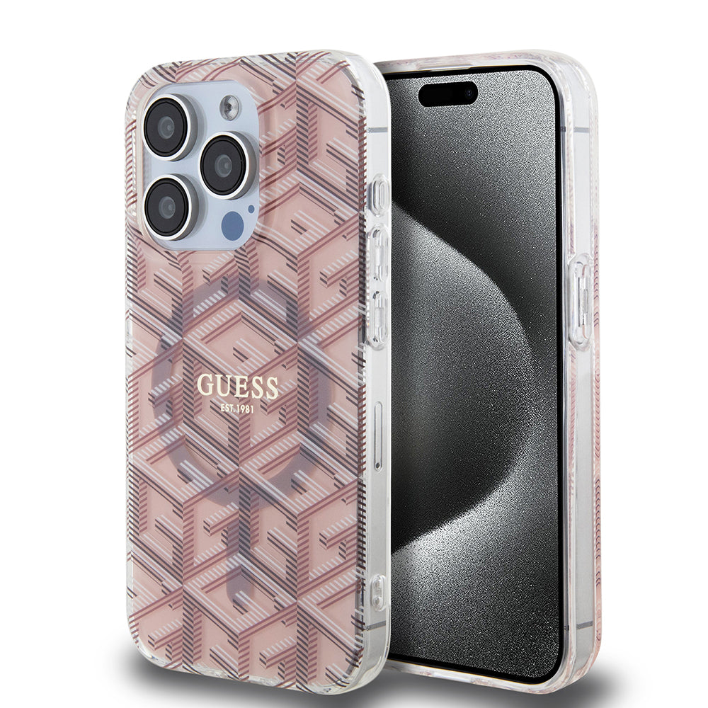 Puzdro MagSafe pre Apple iPhone 15 Pro, Guess, IML Gcube, Ružové