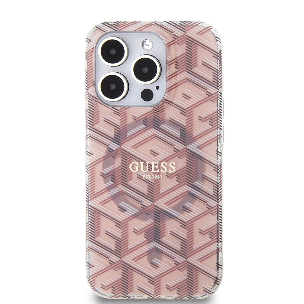 Puzdro MagSafe pre Apple iPhone 15 Pro, Guess, IML Gcube, Ružové