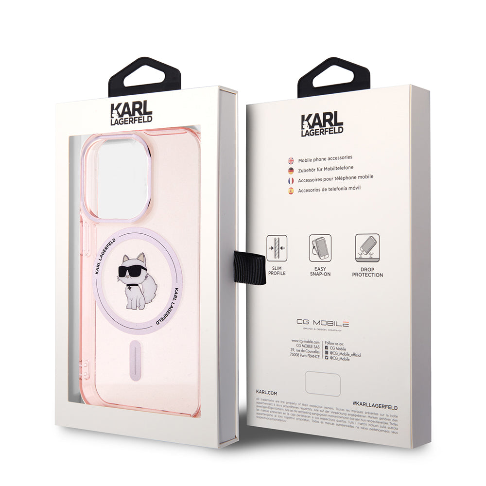 Puzdro MagSafe pre Apple iPhone 15 Pro, Karl Lagerfeld, IML Choupette, Ružová