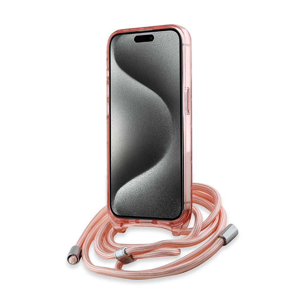 Puzdro MagSafe pre Apple iPhone 15 Pro, Karl Lagerfeld, IML Crossbody Monogram Karl & Choupette's Heads, Ružová