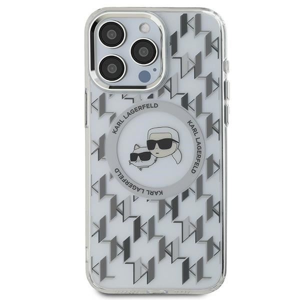 Puzdro MagSafe pre Apple iPhone 15 Pro, Karl Lagerfeld, IML Monogram Karl & Choupette's Heads, Priehľadné