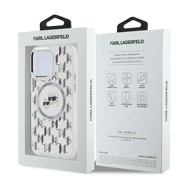 Puzdro MagSafe pre Apple iPhone 15 Pro, Karl Lagerfeld, IML Monogram Karl & Choupette's Heads, Priehľadné