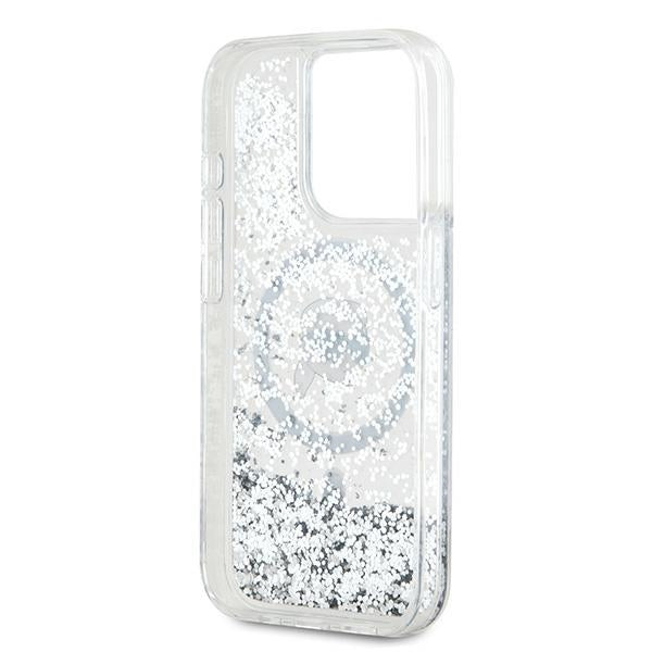 Puzdro MagSafe pre Apple iPhone 15 Pro, Karl Lagerfeld, Liquid Glitter Karl's Head, Transparentné