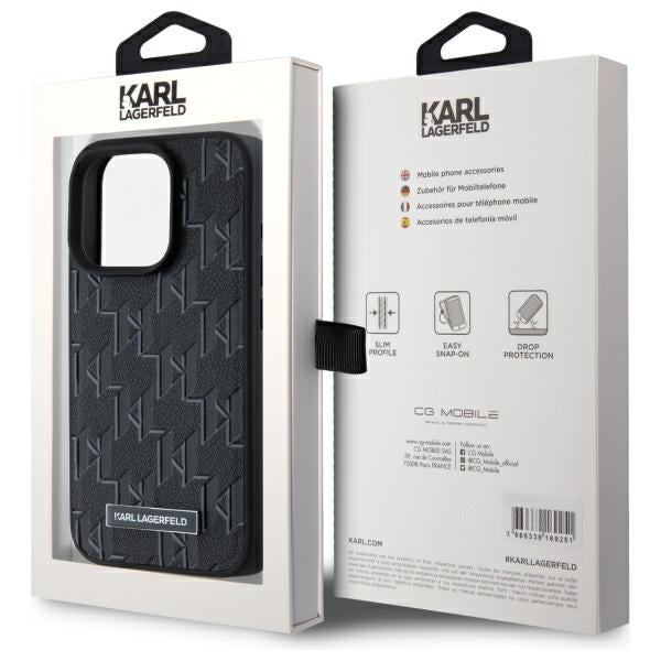 Puzdro MagSafe pre Apple iPhone 15 Pro, Karl Lagerfeld, Monogram Metal Logo, Čierne