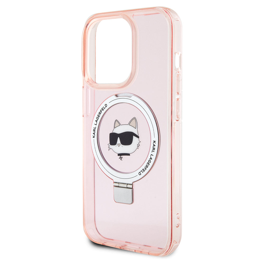 Puzdro MagSafe pre Apple iPhone 15 Pro, Karl Lagerfeld, Ring Stand Choupette's Head, Ružové