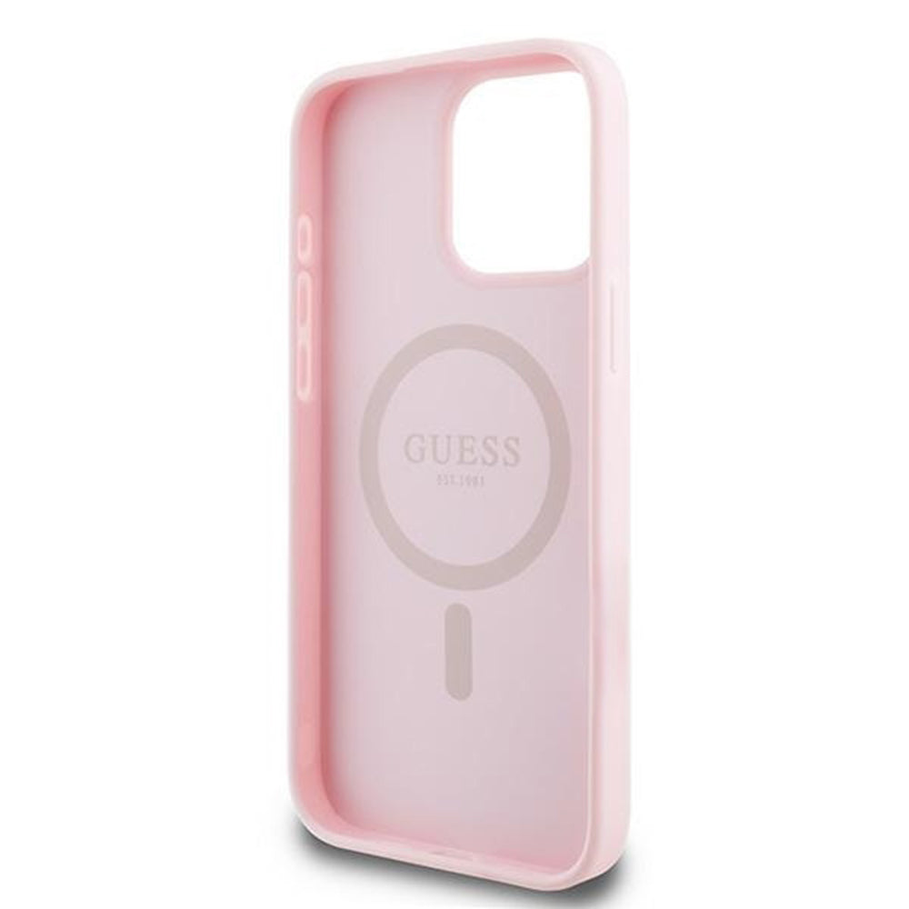 Puzdro MagSafe pre Apple iPhone 15 Pro Max, Guess, Grained Gold Ring, Ružové