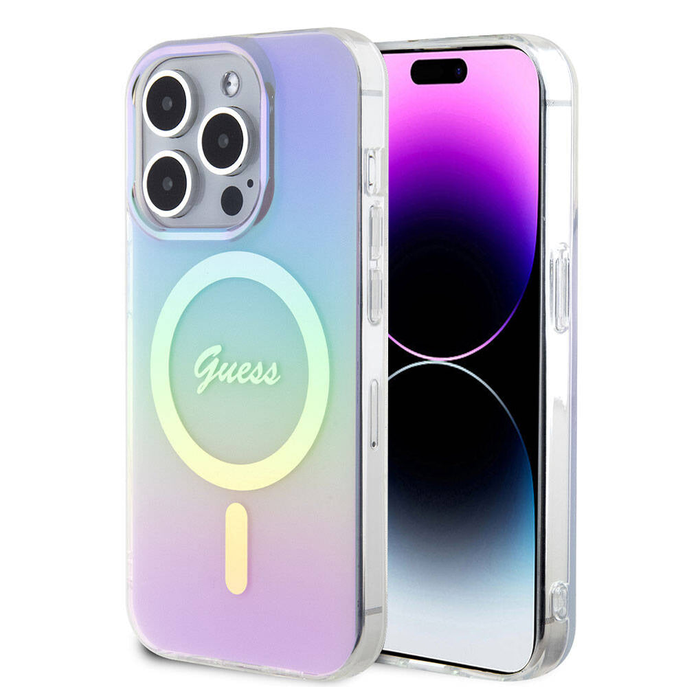Puzdro MagSafe pre Apple iPhone 15 Pro Max, Guess, IML Iridescent, Fialové