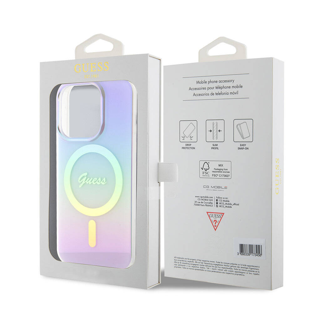 Puzdro MagSafe pre Apple iPhone 15 Pro Max, Guess, IML Iridescent, Fialové