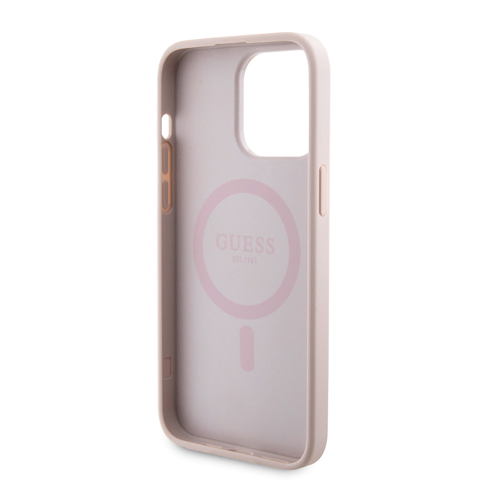 Puzdro MagSafe pre Apple iPhone 15 Pro Max, Guess, Powerbank 4G Metal Logo, Ružové