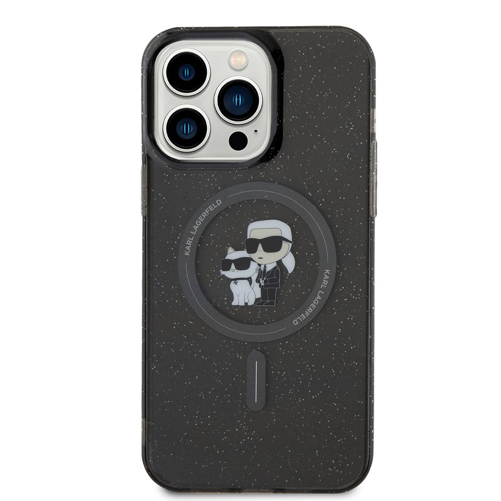 Puzdro MagSafe pre Apple iPhone 15 Pro Max, Karl Lagerfeld, Glitter Karl & Choupette, Čierne