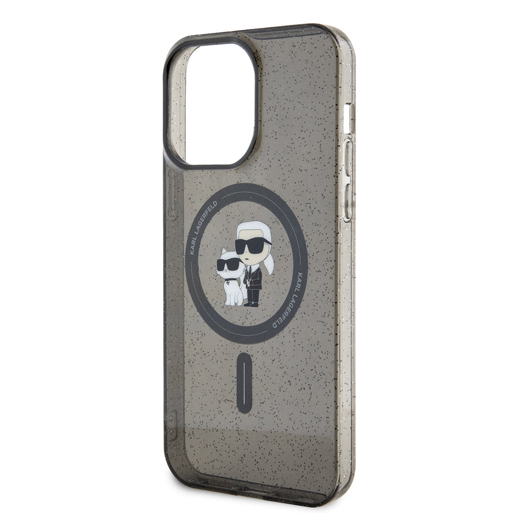 Puzdro MagSafe pre Apple iPhone 15 Pro Max, Karl Lagerfeld, Glitter Karl & Choupette, Čierne