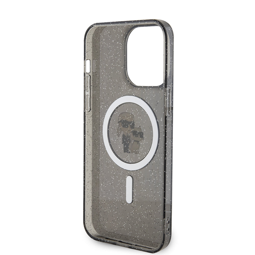 Puzdro MagSafe pre Apple iPhone 15 Pro Max, Karl Lagerfeld, Glitter Karl & Choupette, Čierne