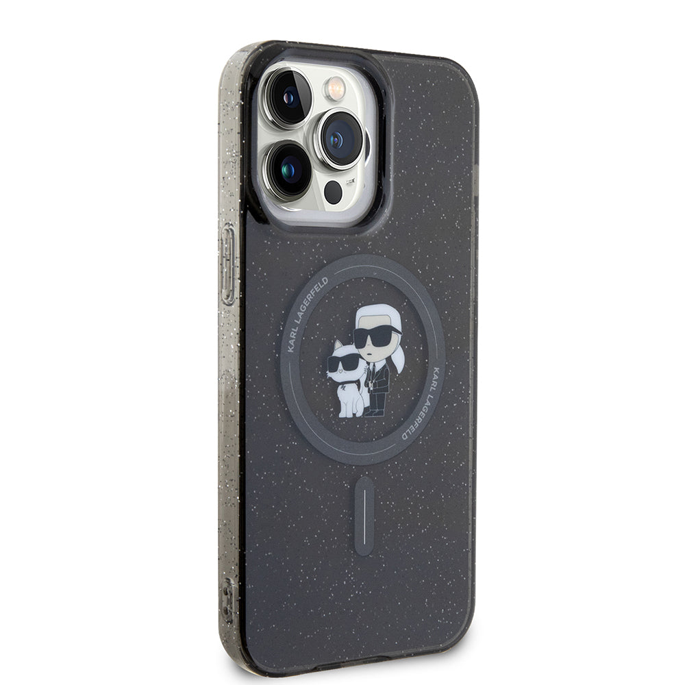 Puzdro MagSafe pre Apple iPhone 15 Pro Max, Karl Lagerfeld, Glitter Karl & Choupette, Čierne