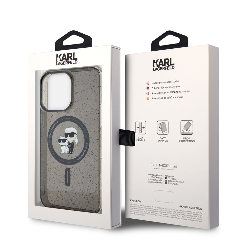 Puzdro MagSafe pre Apple iPhone 15 Pro Max, Karl Lagerfeld, Glitter Karl & Choupette, Čierne
