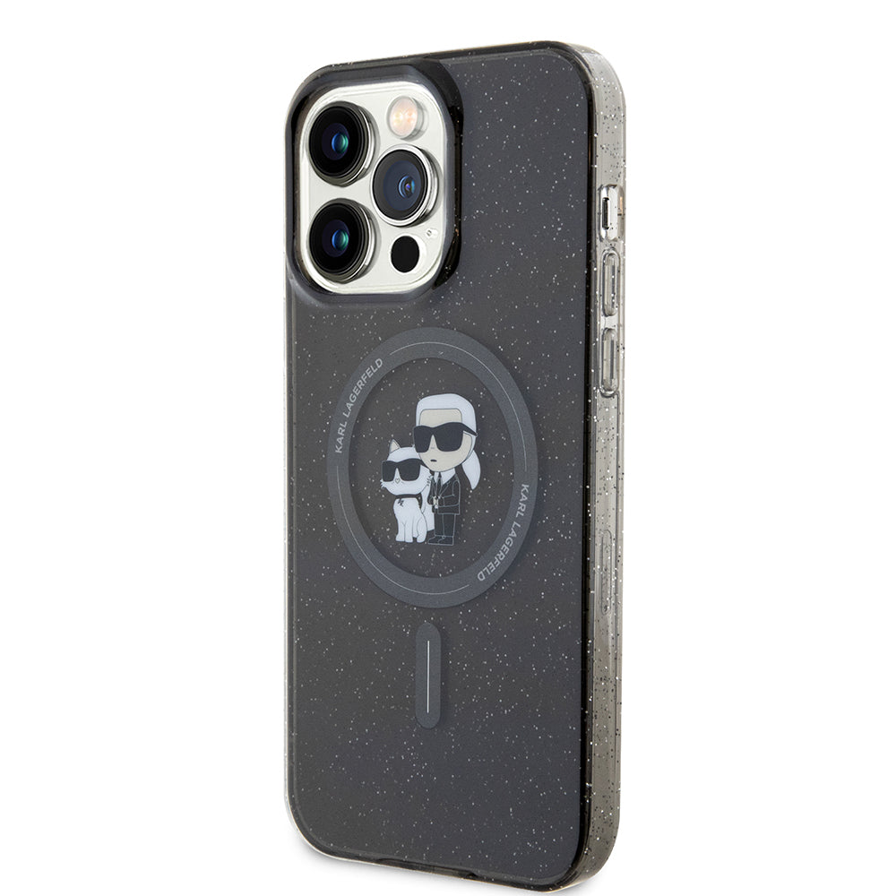 Puzdro MagSafe pre Apple iPhone 15 Pro Max, Karl Lagerfeld, Glitter Karl & Choupette, Čierne