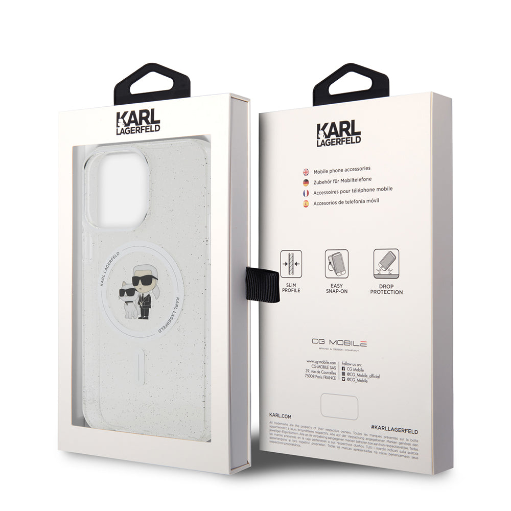 Puzdro MagSafe pre Apple iPhone 15 Pro Max, Karl Lagerfeld, Glitter, Transparent