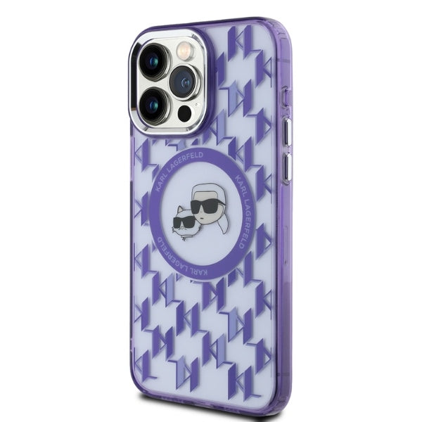Puzdro MagSafe pre Apple iPhone 15 Pro Max, Karl Lagerfeld, IML Monogram Karl & Choupette's Heads, Fialová
