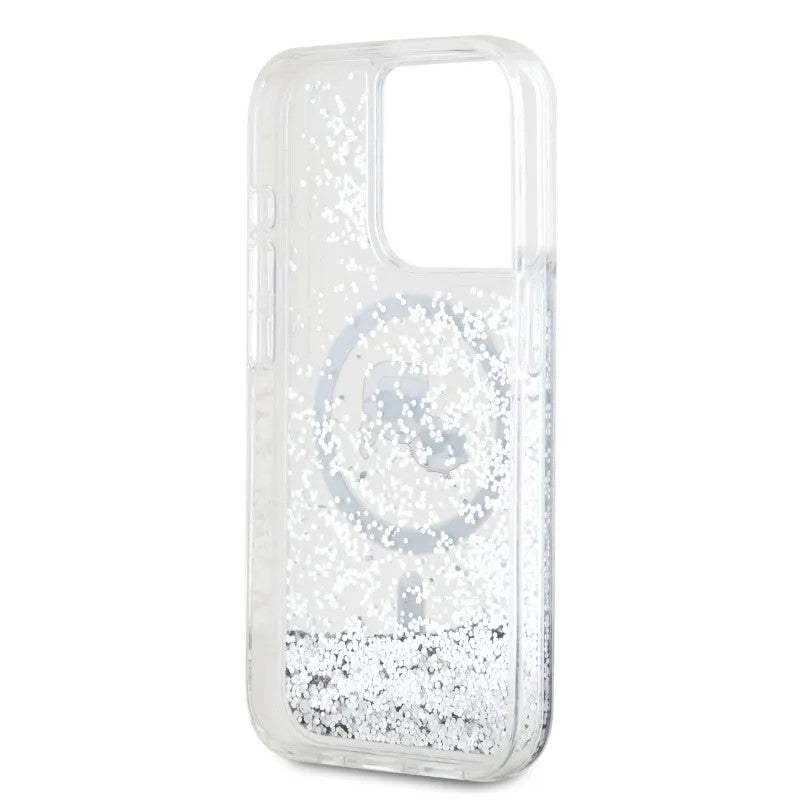 Puzdro MagSafe pre Apple iPhone 15 Pro Max, Karl Lagerfeld, Liquid Glitter Karl & Choupette's Heads, Transparentné