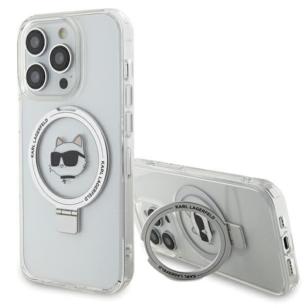 Puzdro MagSafe pre Apple iPhone 15 Pro Max, Karl Lagerfeld, Ring Stand Choupette's Head, Biela