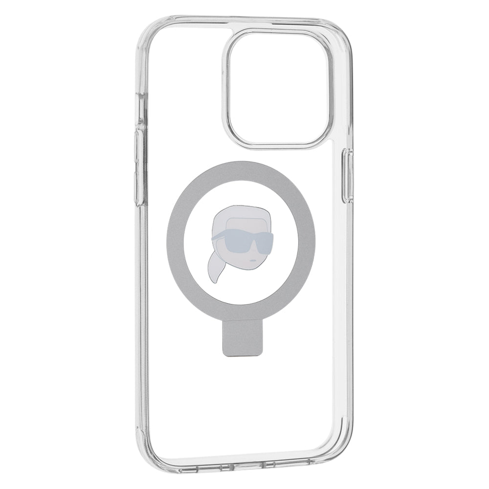 Puzdro MagSafe pre Apple iPhone 15 Pro Max, Karl Lagerfeld, Ring Stand Karl's Head, Biela