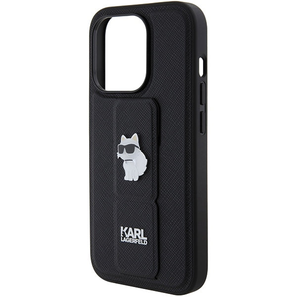 Puzdro MagSafe pre Apple iPhone 15 Pro Max, Karl Lagerfeld, Saffiano Gripstand Choupette, Čierne