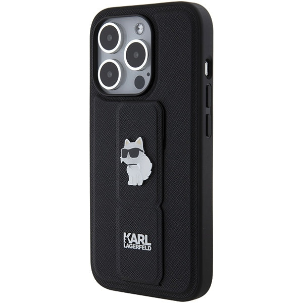 Puzdro MagSafe pre Apple iPhone 15 Pro Max, Karl Lagerfeld, Saffiano Gripstand Choupette, Čierne