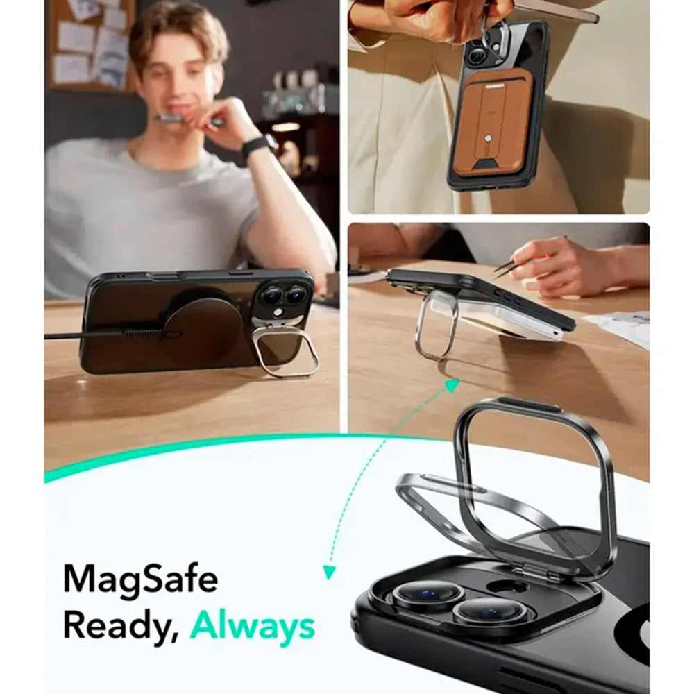 Puzdro MagSafe pre Apple iPhone 16, ESR, Classic Hybrid Kickstand Slide, Čierne Transparentné