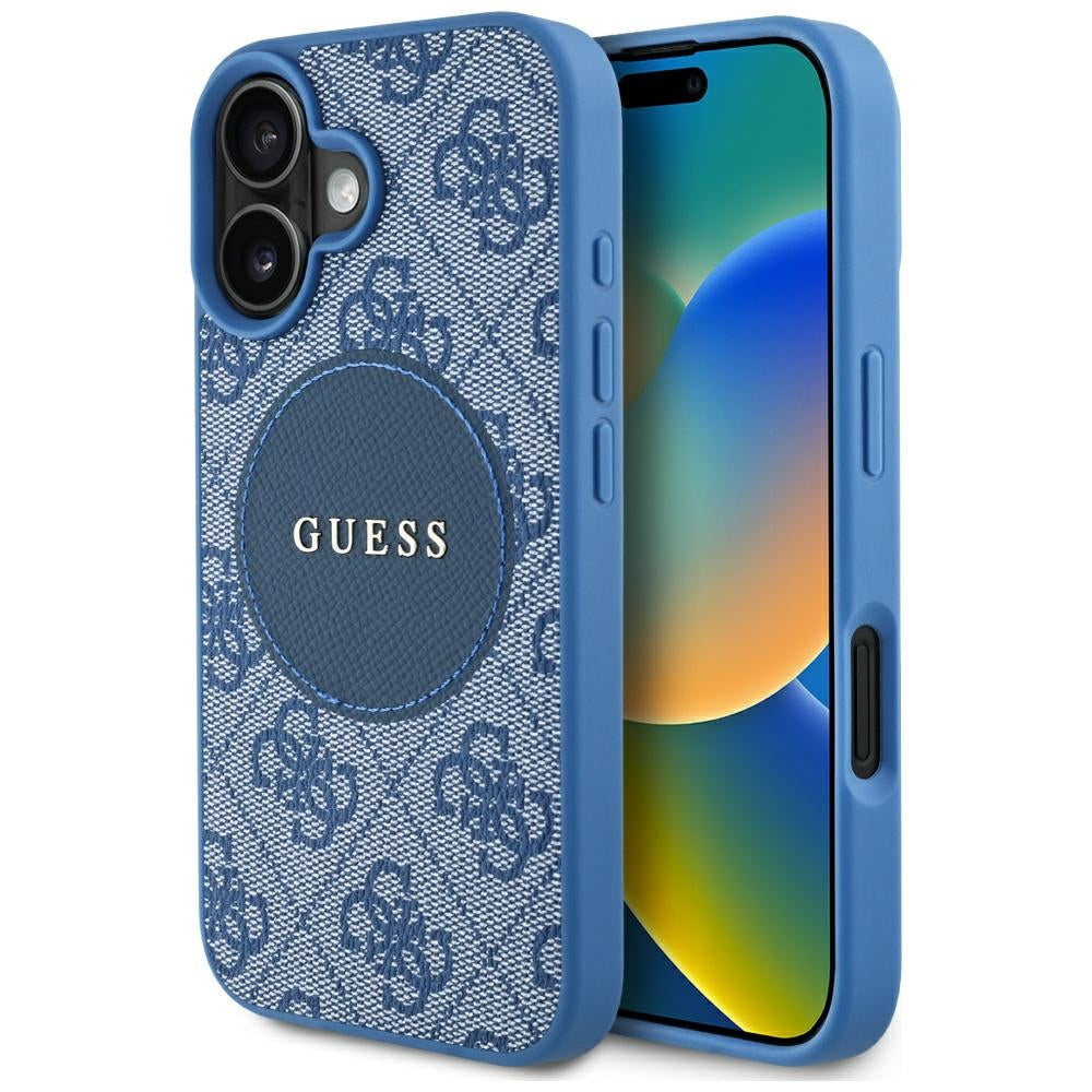 Puzdro MagSafe pre Apple iPhone 16, Guess, 4G Circle Classic Logo, Modrá