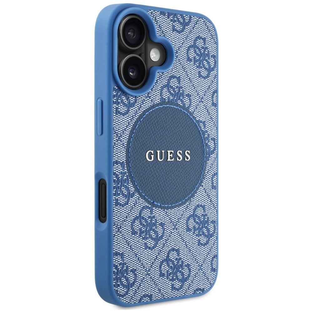 Puzdro MagSafe pre Apple iPhone 16, Guess, 4G Circle Classic Logo, Modrá