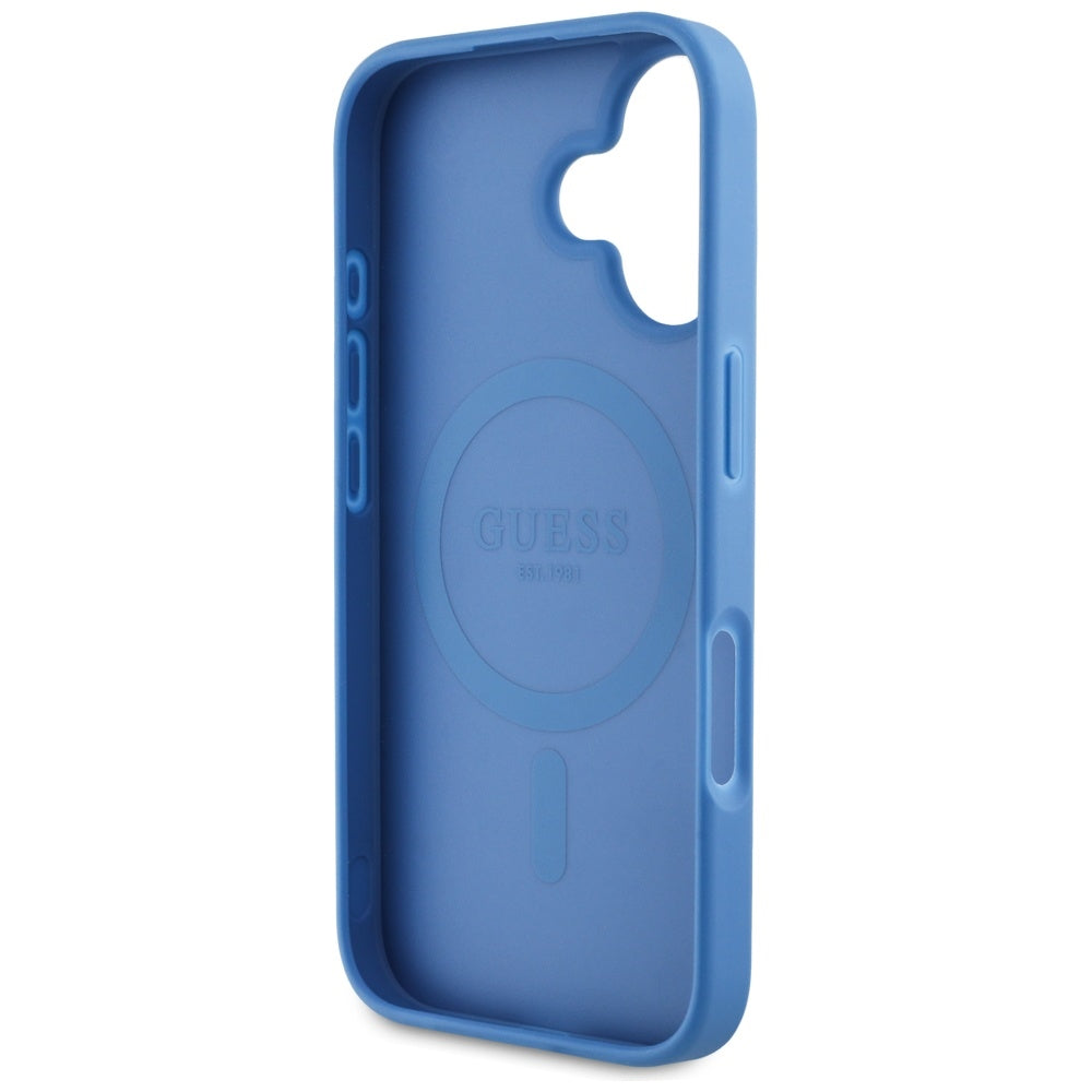 Puzdro MagSafe pre Apple iPhone 16, Guess, 4G Circle Classic Logo, Modrá
