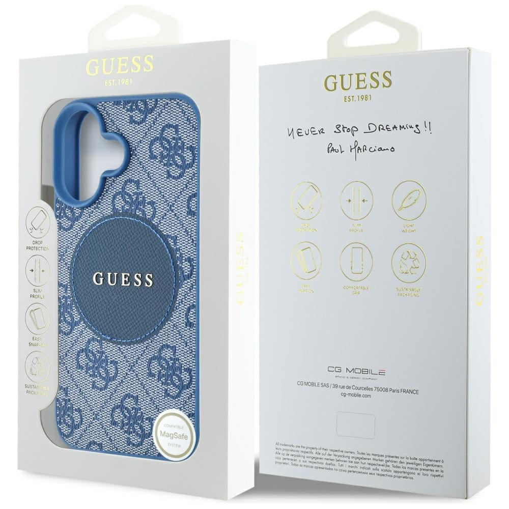 Puzdro MagSafe pre Apple iPhone 16, Guess, 4G Circle Classic Logo, Modrá