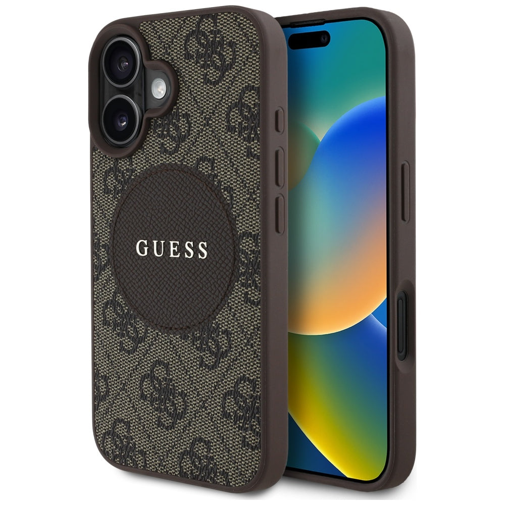 MagSafe Case for Apple iPhone 16, Guess, 4G Circle Classic Logo, Brown