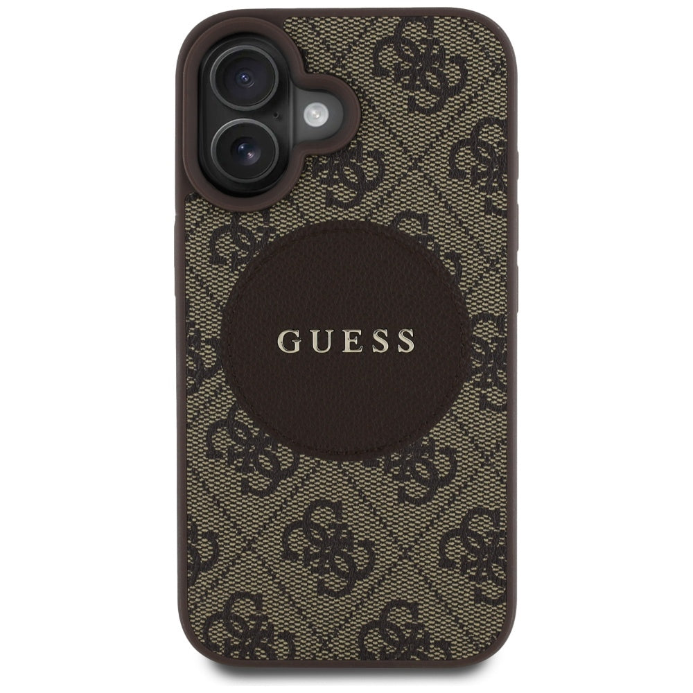 MagSafe Case for Apple iPhone 16, Guess, 4G Circle Classic Logo, Brown