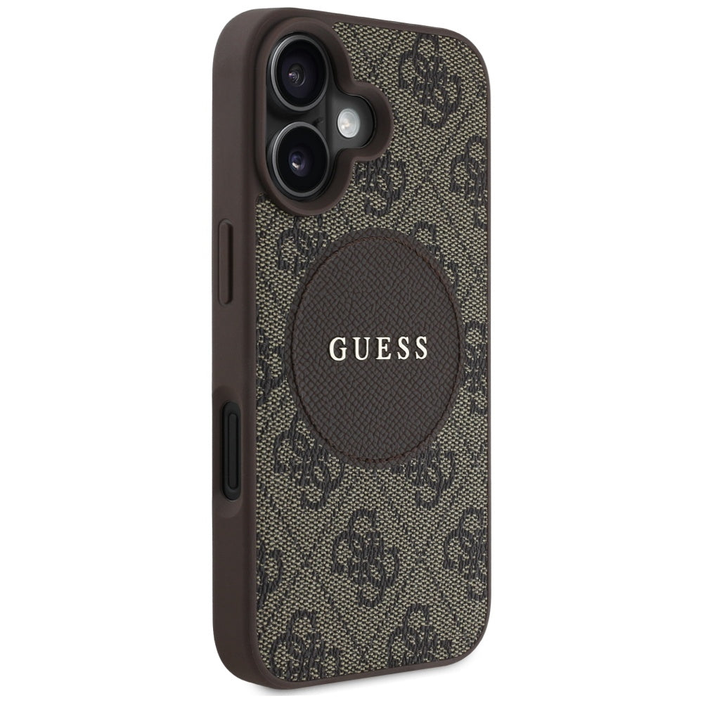 MagSafe Case for Apple iPhone 16, Guess, 4G Circle Classic Logo, Brown