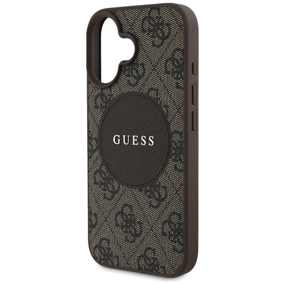 MagSafe Case for Apple iPhone 16, Guess, 4G Circle Classic Logo, Brown