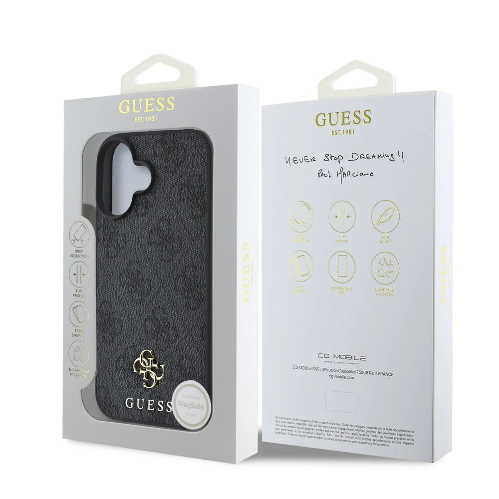 Puzdro MagSafe pre Apple iPhone 16, Guess, 4G Classic, Čierne