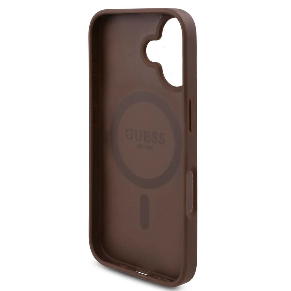 Puzdro MagSafe pre Apple iPhone 16, Guess, 4G Flowers Print, Hnedá
