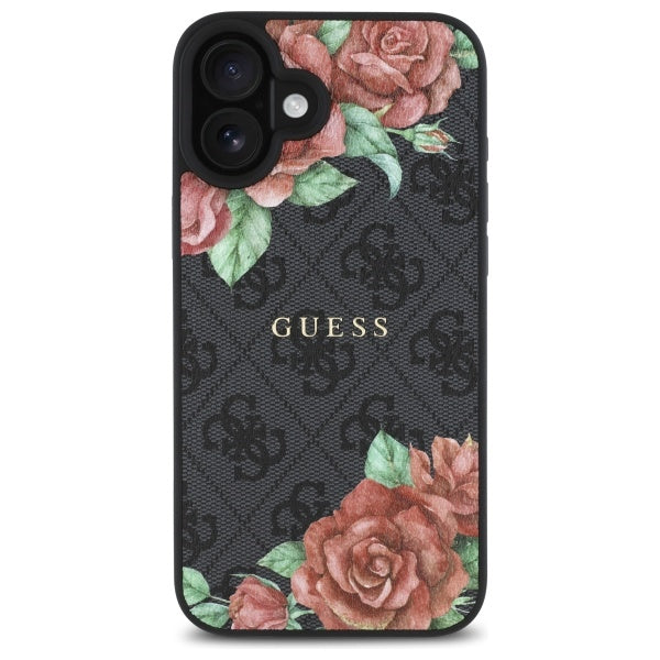 Puzdro MagSafe pre Apple iPhone 16, Guess, 4G Flowers Print, Čierne