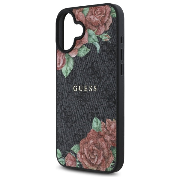Puzdro MagSafe pre Apple iPhone 16, Guess, 4G Flowers Print, Čierne